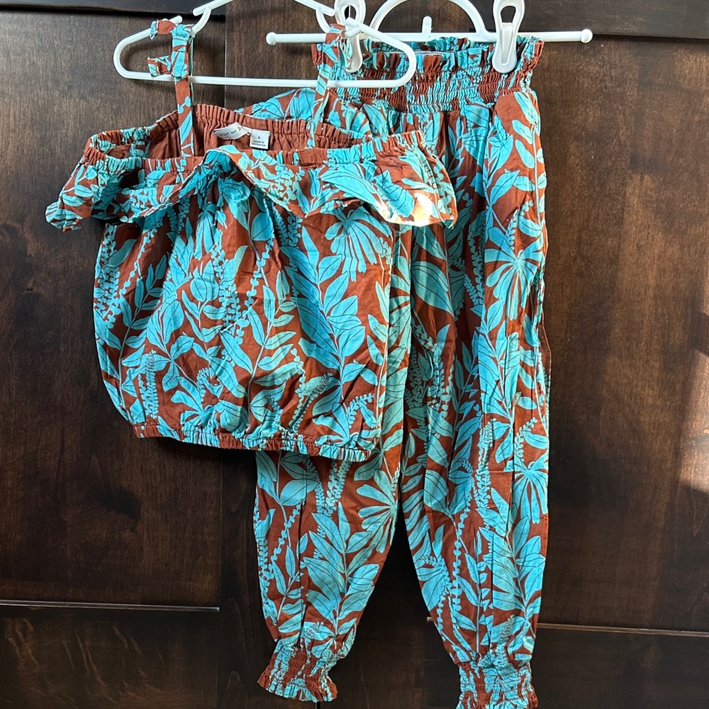 Tropical Leaf Print kids 2 piece Jumpsuit